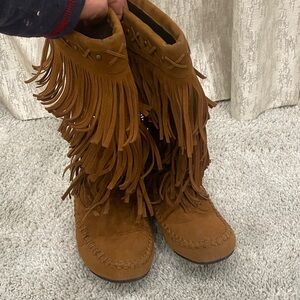 Hot Cakes Tan Fringe Lace Up Boots